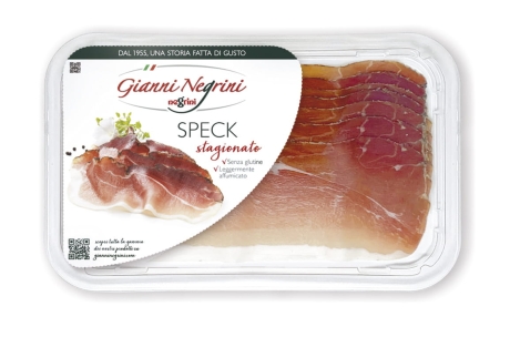 Przejdź do produktu Szynka surowa podwędzana Speck stagionato krojony 80g - Gianni Negrini