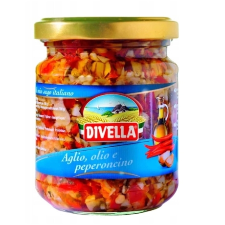 Przejdź do produktu Papryczki chilli z czosnkiem Sugo Agilo Olio 190g - Divella