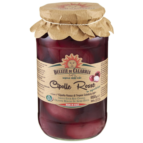 Przejdź do produktu Cebule w zalewie octowej Cipolle Rosse 530g - Delizie Di Calabria