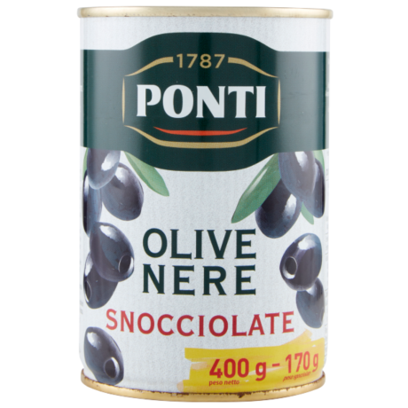 Przejdź do produktu Oliwki czarne Nere Snocciolate 400g - Ponti