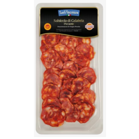 Przejdź do produktu Salsiccia di Calabria DOP pikantna w plastrach 80g - San Vincenzo