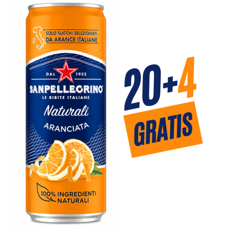 Przejdź do produktu Napój gazowany Aranciata Naturali pomarańczowa puszka 330ml - San pellegrino 20 + 4