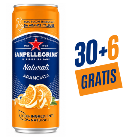 Przejdź do produktu Napój gazowany Aranciata Naturali pomarańczowa  330ml - San pellegrino30 + 6