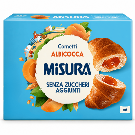 Przejdź do produktu Rogaliki z nadzieniem morelowym bez cukru Cornetti Albicocca 6szt 298g - Misura